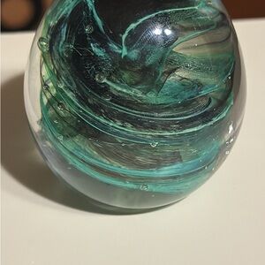 Vintage Kerry Irish Glass Green Swirl Bubbles Glass Paperweight